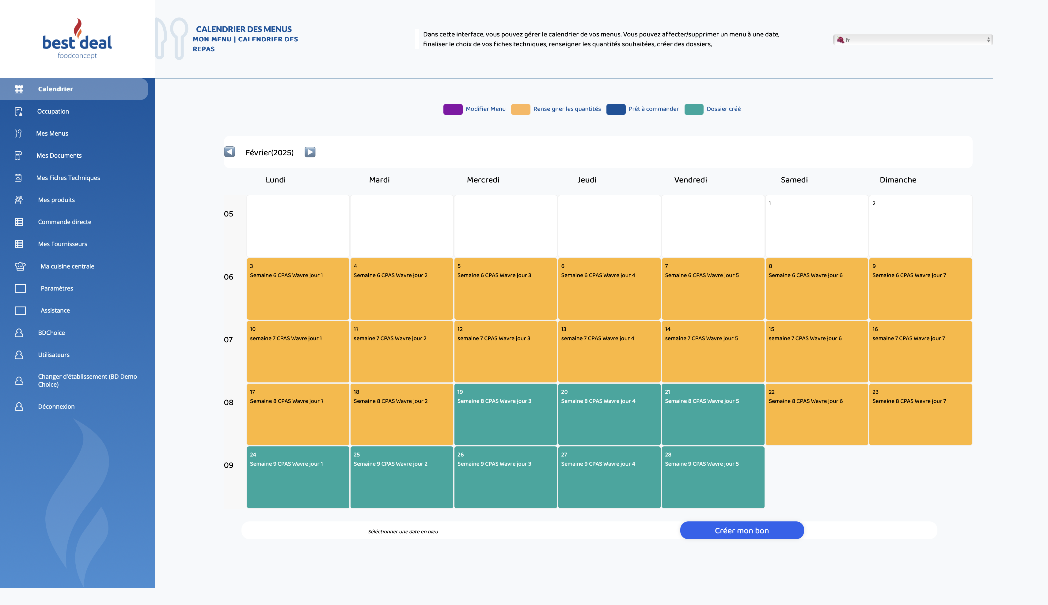 BD Menu Application Interface