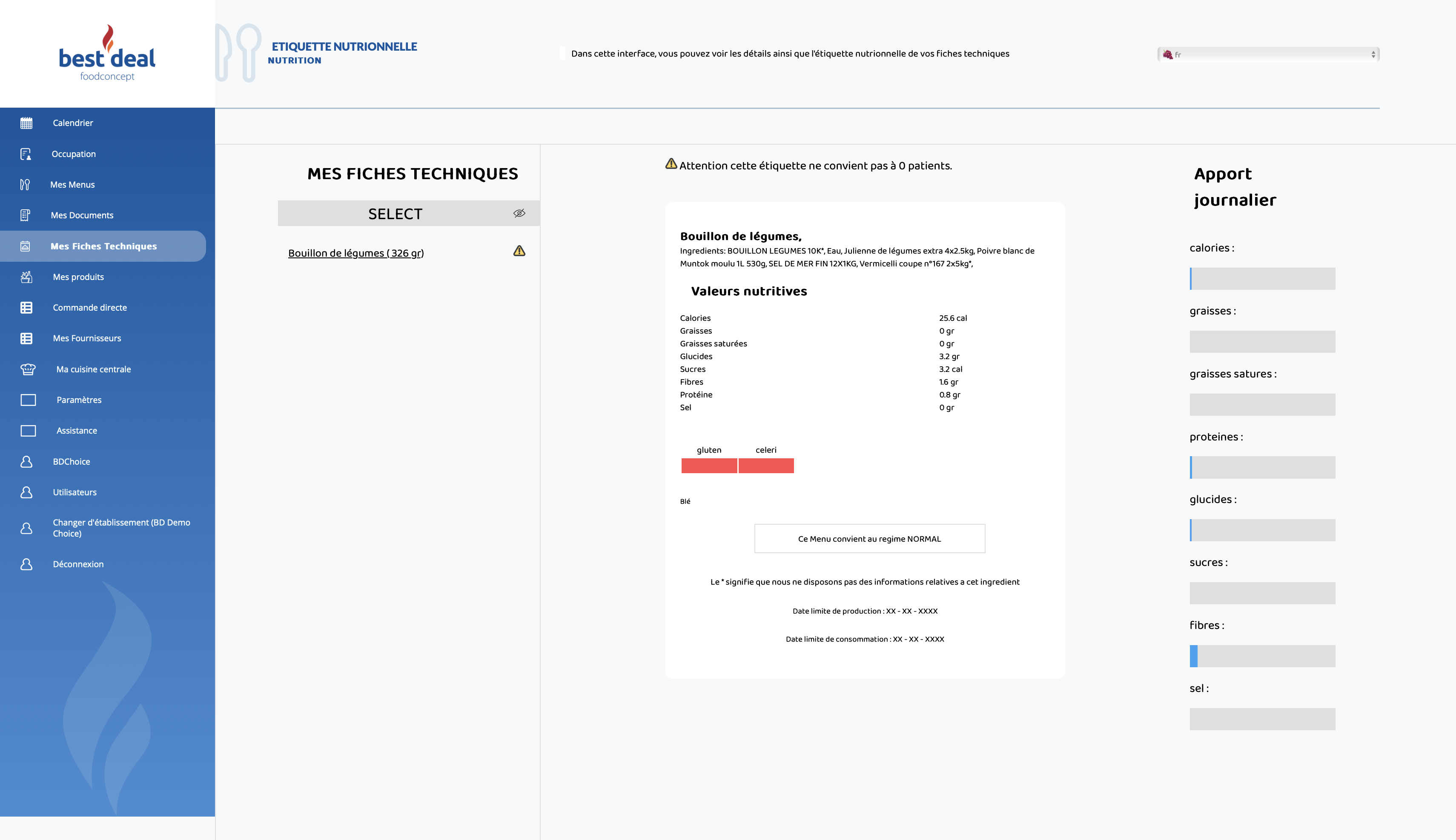 BD Menu Application Interface 2